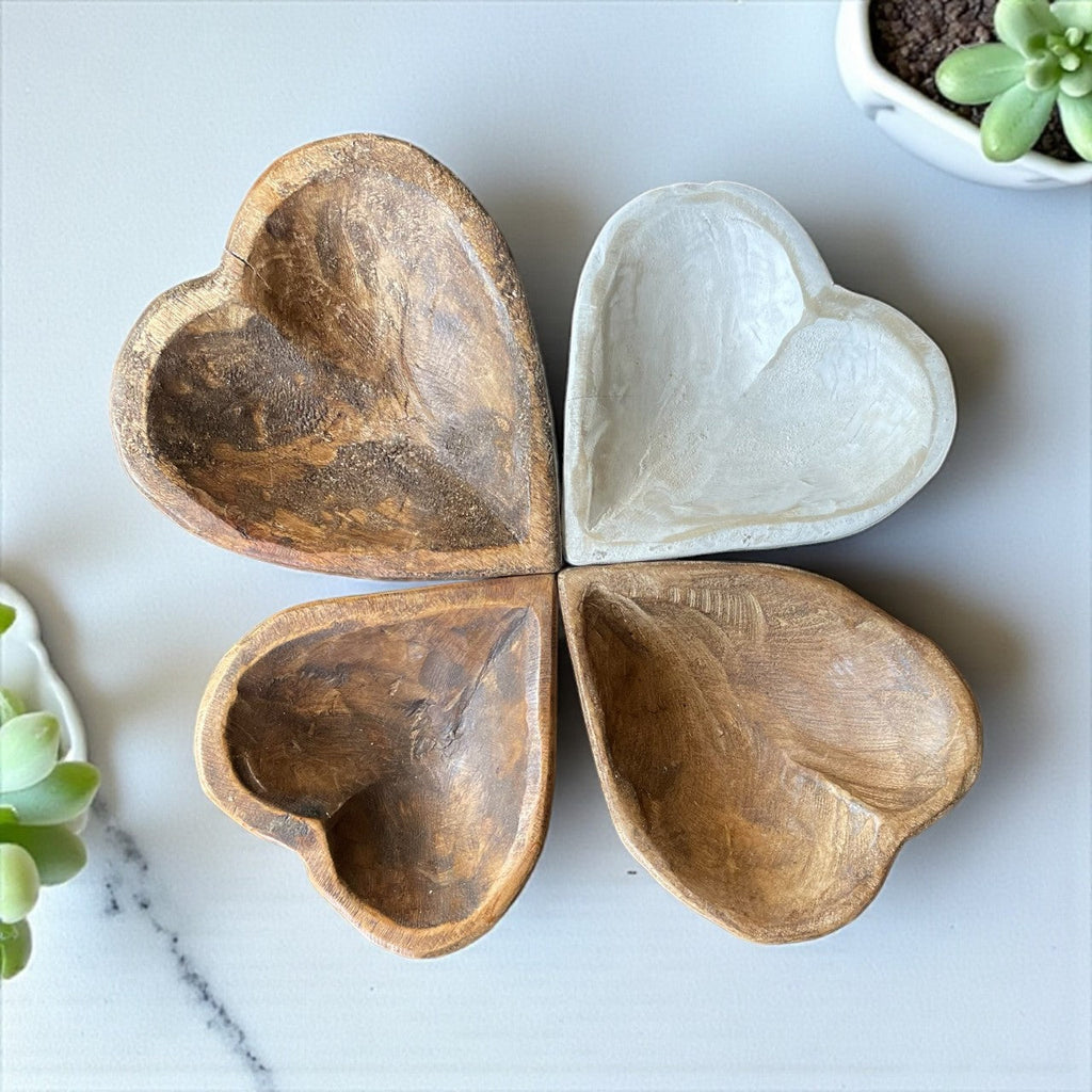 Hand Carved Wooden Heart Bowl - Natural - Shopthatapp.ca