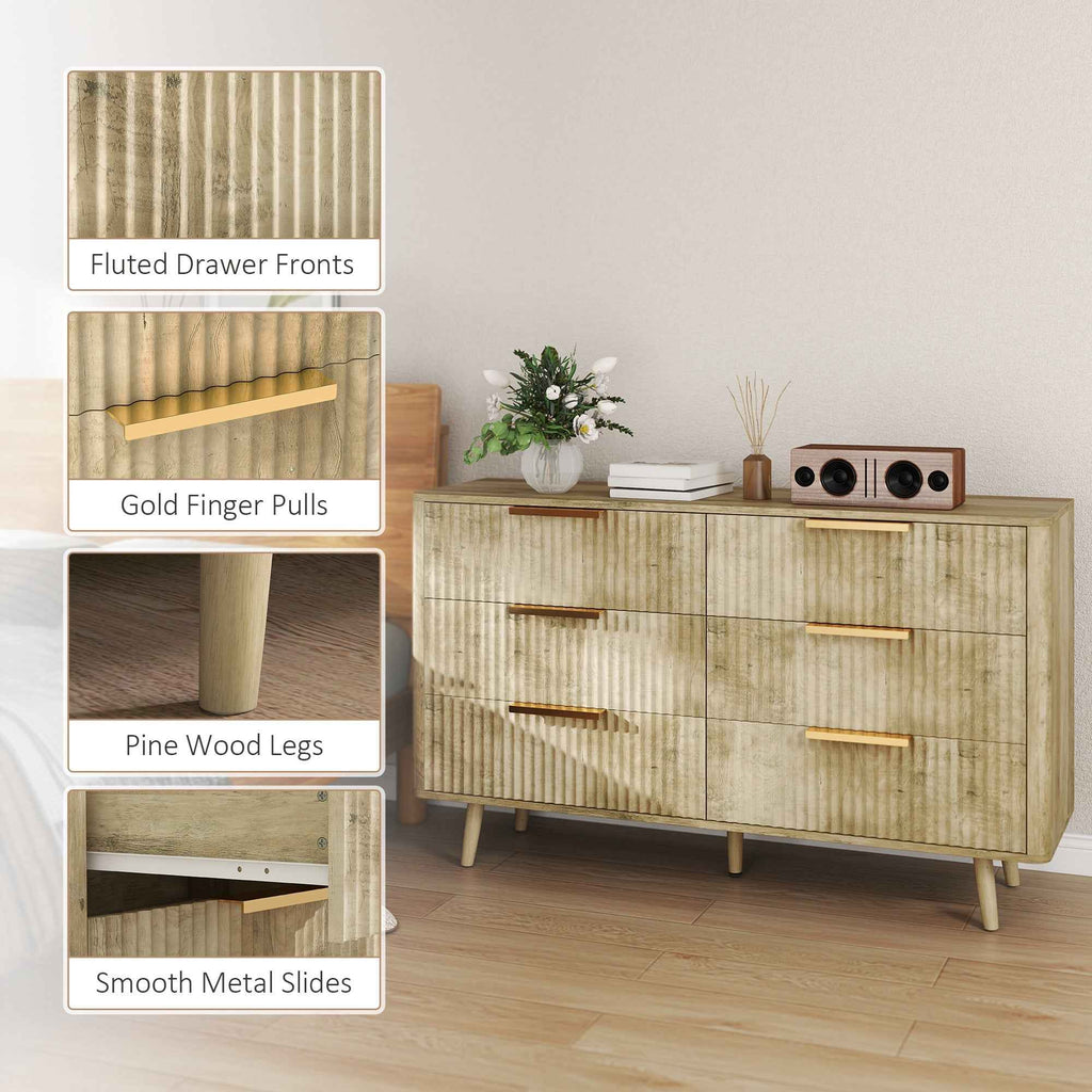 Dakota Dresser with 6 Fluted Drawers-Oak