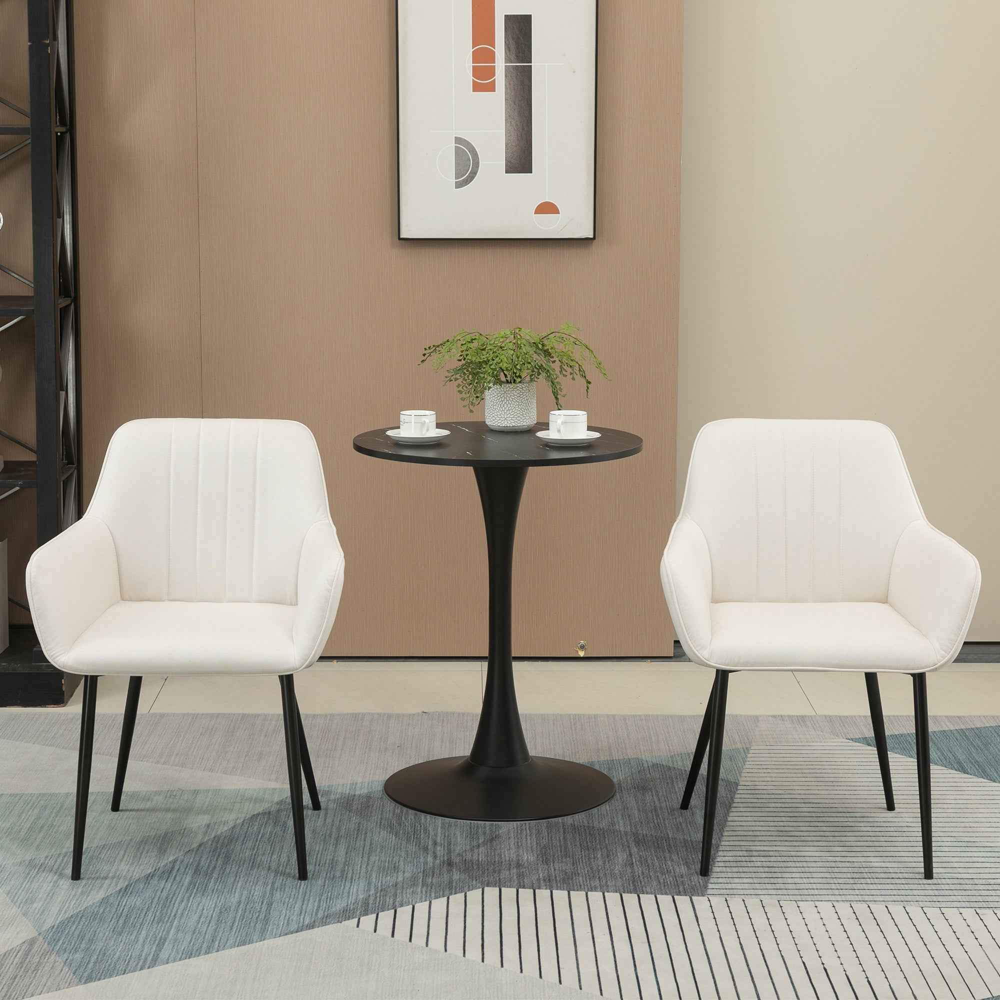 Robbie Modern Dining Chairs Set of 2 with Armrest-Beige