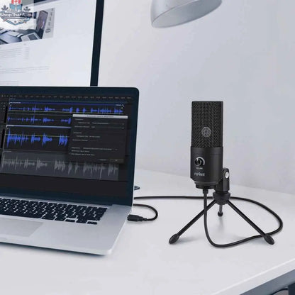 Fifine USB condenser microphone for laptop with cardioid pattern, ideal for studio recording vocals and voice overs.