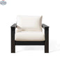 Krikacy Hickory outdoor club chair with black marine-grade polymer frame and Sunbrella® Birds Eye canvas cushions.