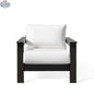 Krikacy Hickory outdoor club chair with black marine-grade polymer frame and white Sunbrella® cushions, front view.