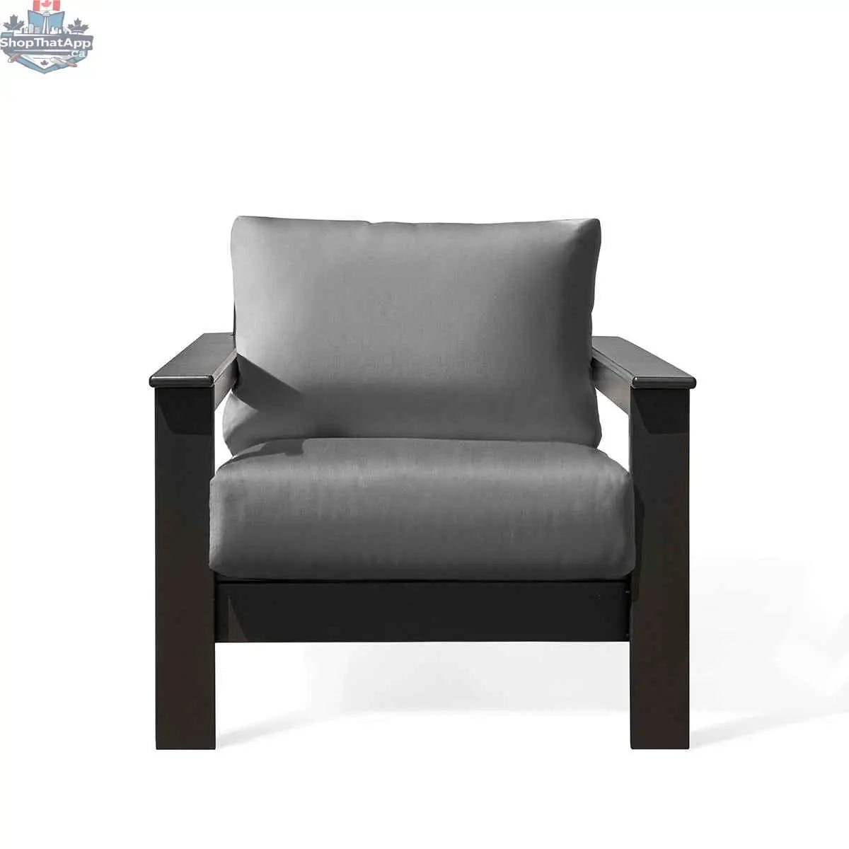 Krikacy Hickory outdoor club chair in black with premium Sunbrella® cast slate cushions, made of marine-grade polymer for outdoor use.