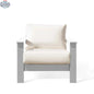 Krikacy Hickory outdoor club chair with white marine-grade polymer frame and Sunbrella® canvas cushions featuring bird's eye pattern.