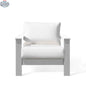 Krikacy Hickory outdoor club chair with white marine-grade polymer frame and Sunbrella® canvas white cushions, front view