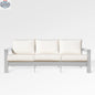 Enclover Hickory outdoor sofa with white Sunbrella cushion, stylish patio furniture with comfortable seating and modern design.