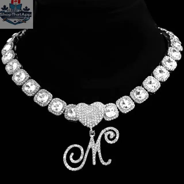 Cursive Letter Pendant Necklace - Elegant Micro Tennis Cluster Chain in Silver - Shopthatapp.ca