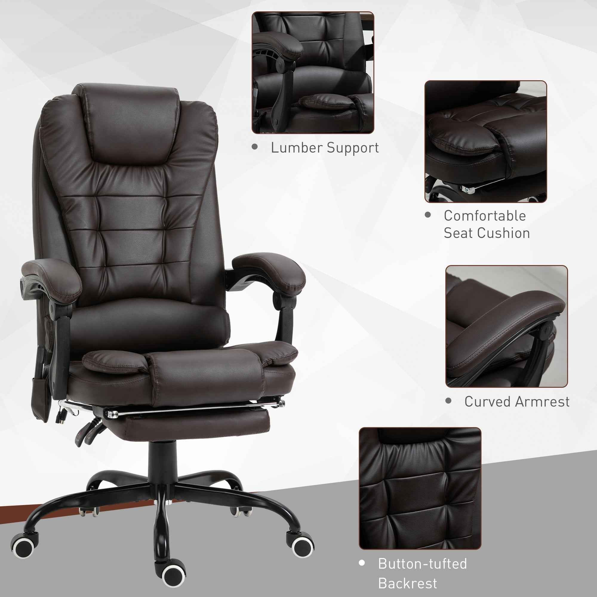 Declan Executive Office Chair with 7-Point Massage and Reclining Features-Brown