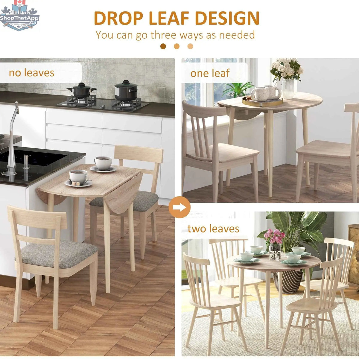 Round oak Merrill folding dining table with drop-leaf design, ideal for small spaces in home furnishings and dining furniture.
