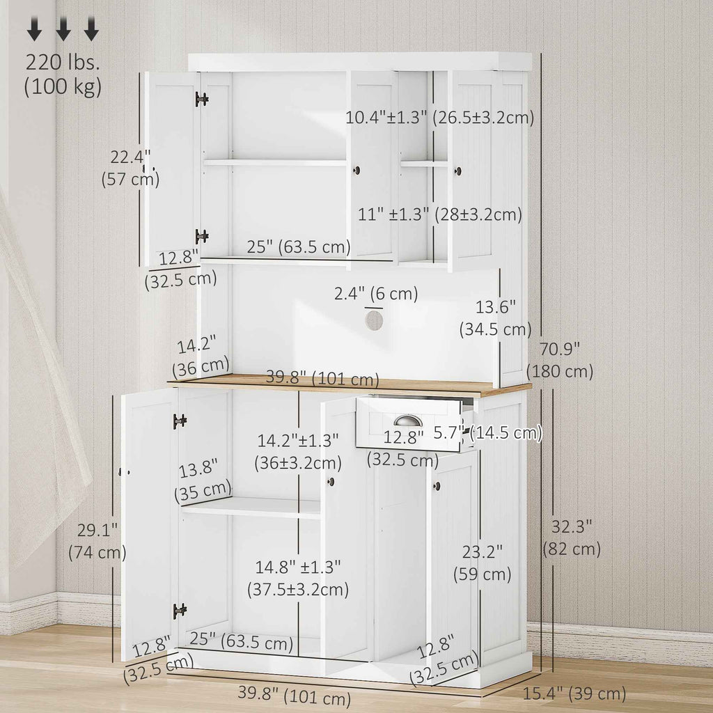 Denver 71" Kitchen Storage Cabinet with Hutch-White/Oak