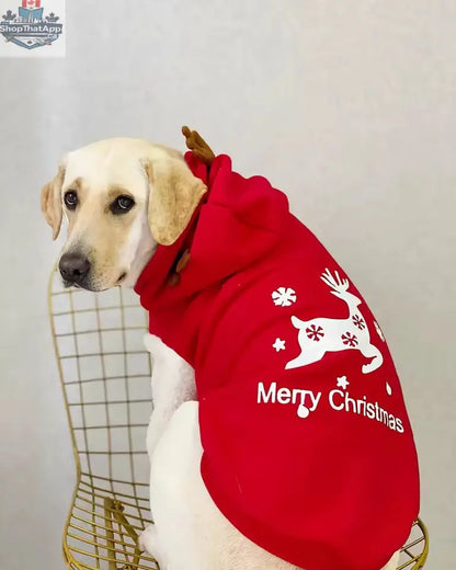Merry Christmas Reindeer Dog Hoodie – Cozy Red & White Holiday Sweater - Shopthatapp.ca