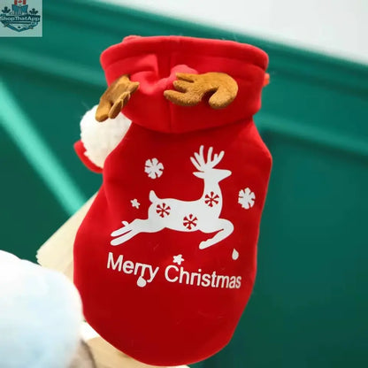 Merry Christmas Reindeer Dog Hoodie – Cozy Red & White Holiday Sweater - Shopthatapp.ca