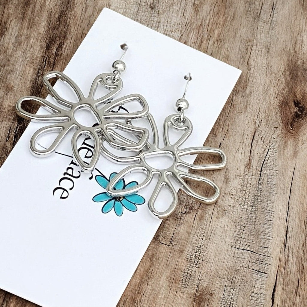 Abstract Flower Earrings – Lightweight Statement Hook Earrings