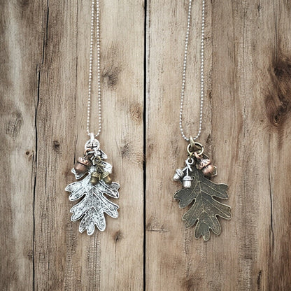 Oak Leaf and Acorn Necklace - Silver-Tone or Bronze-Tone Forest Pendant - Shopthatapp.ca