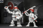 Black and white Teenage Mutant Ninja Turtles action figures by Toy Snowman, 7-inch collectible toys featuring the first turtle characters.