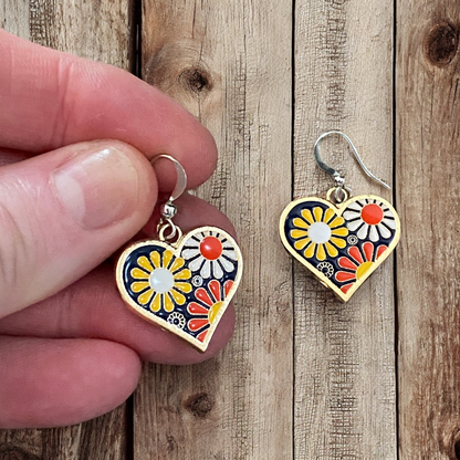 Retro Flower Power Earrings – Colorful Enamel Dangles, Hypoallergenic & Lightweight - Shopthatapp.ca