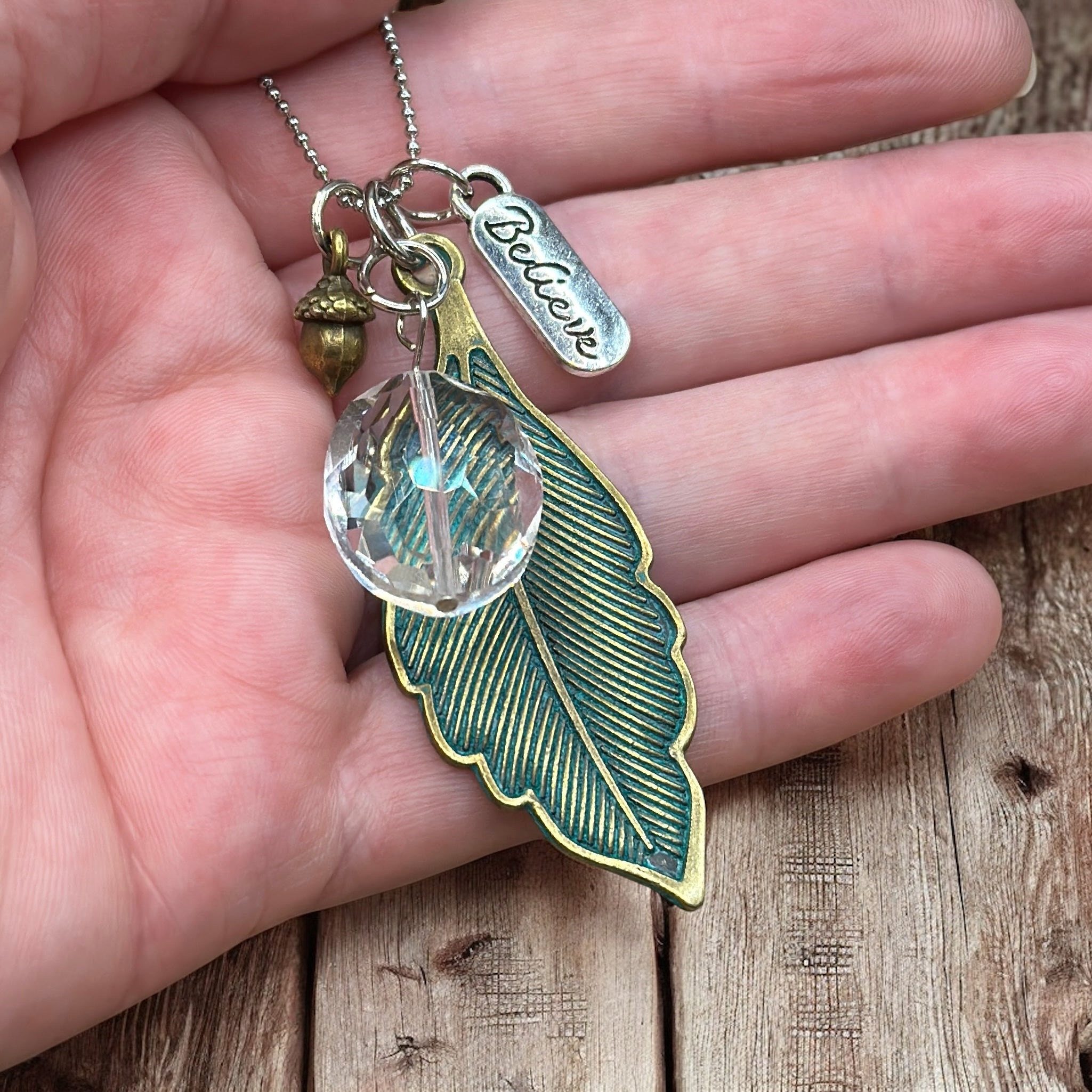 Patina Leaf Heart Tree Necklace for Nature Lovers