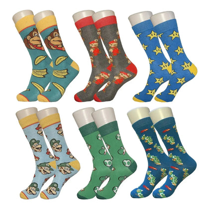Colorful Mario Party Bundle socks by Sock Bro, featuring six pairs with fun gaming-themed designs.