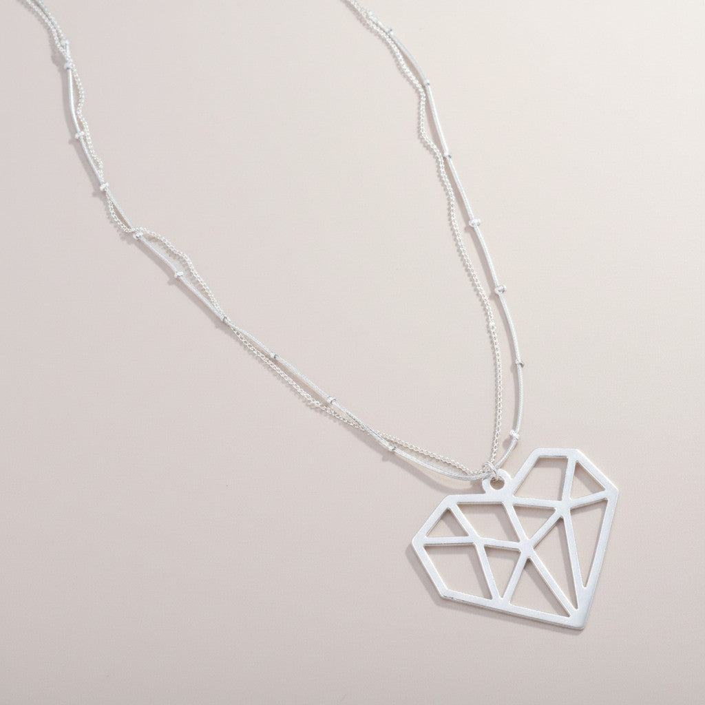 Double Strand Heart Pendant Necklace in Silver Plate - Shopthatapp.ca