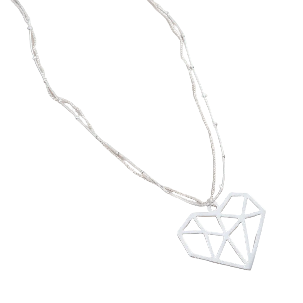 Double Strand Heart Pendant Necklace in Silver Plate - Shopthatapp.ca