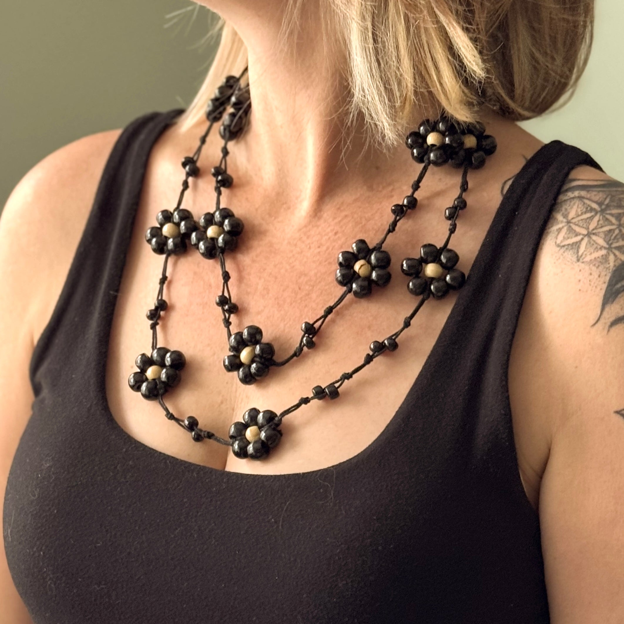 Wooden Flower Necklace with Unique Wooden Ball Accents - Shopthatapp.ca