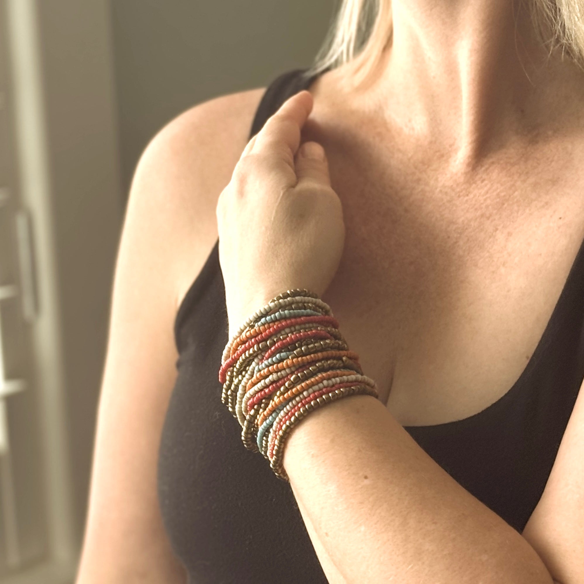 Mixed Bead Bracelet with Wooden Clasp - Shopthatapp.ca