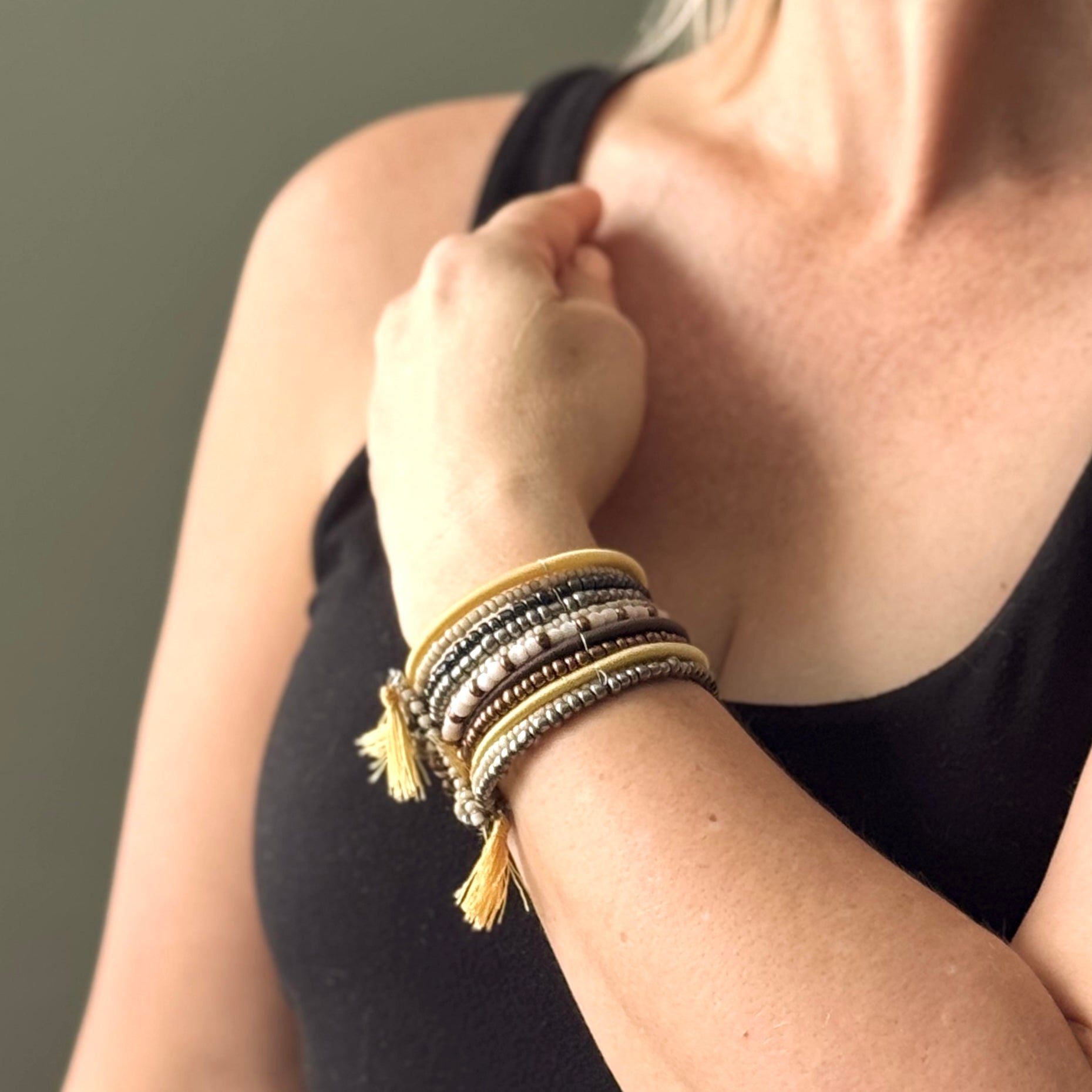 Mixed Beaded Cuff Bracelet - Unique Artisan Design Jewelry - Shopthatapp.ca