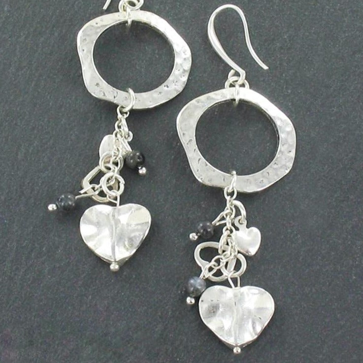 Beaten Ring Heart Charms Earrings in Silver Plate - Shopthatapp.ca