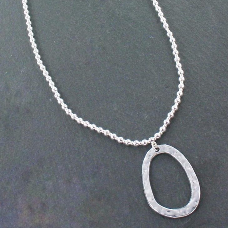 Silver Ball Necklace With Oval  Pendant In Silver Plate - Shopthatapp.ca
