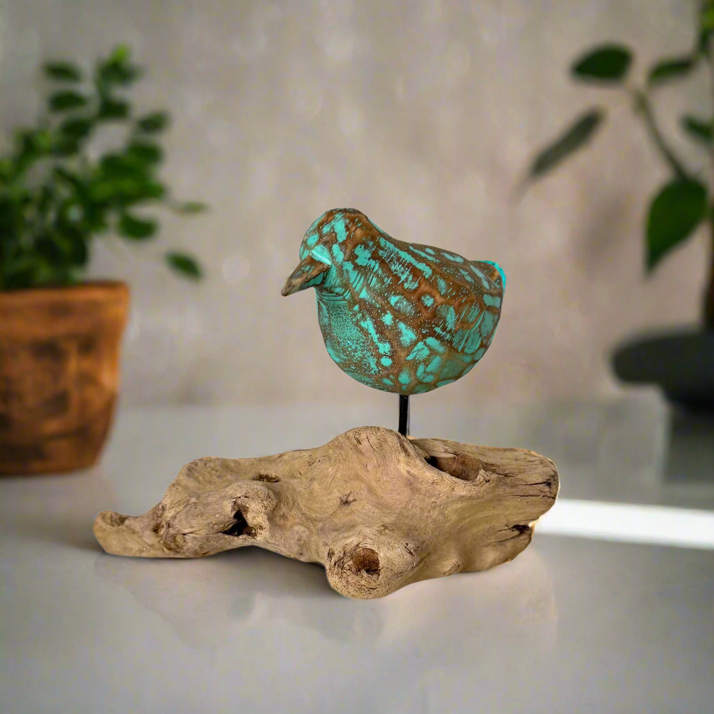 Driftwood Bird Decor - Turquoise - Shopthatapp.ca