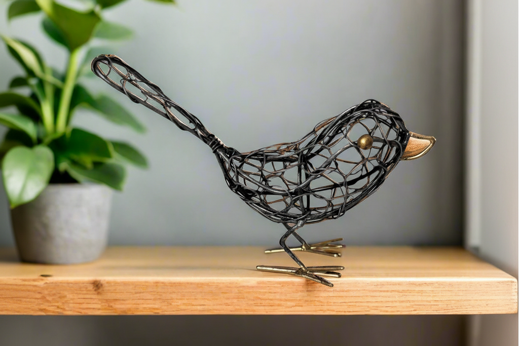 Wire Bird Black Art Decorative Sculpture for Unique Home Decor - Shopthatapp.ca