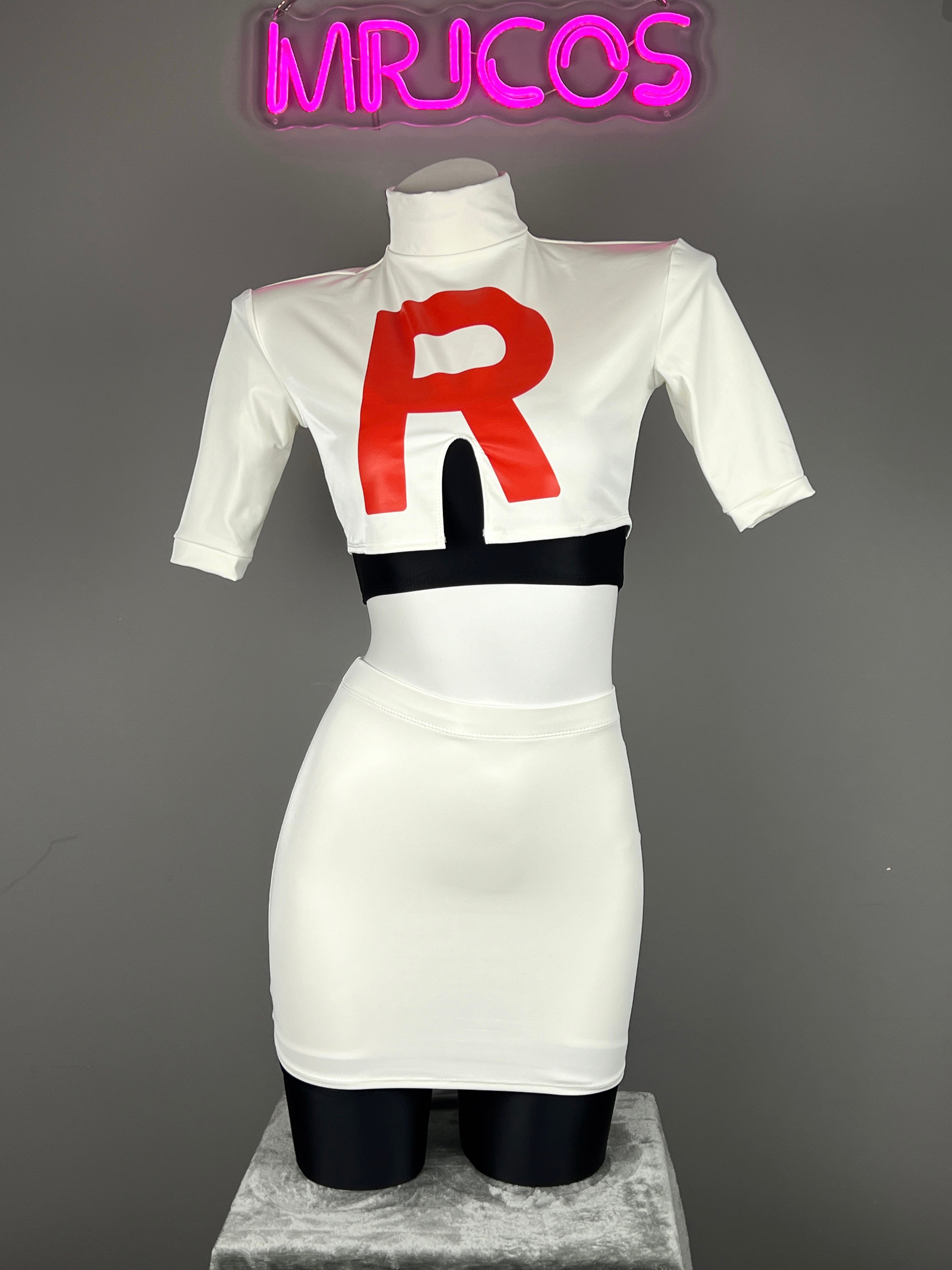 Anime Team Rocket Spandex Leather Cosplay Costume Set with Gloves and Skirt - Shopthatapp.ca