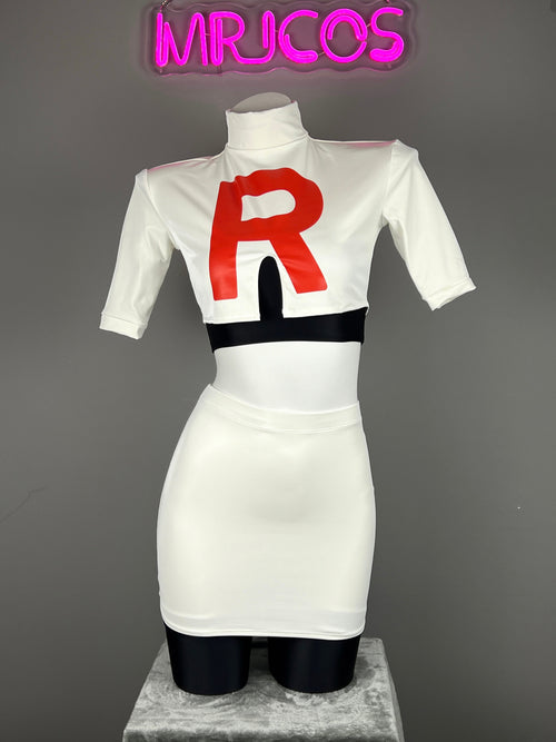 Anime Team Rocket Spandex Leather Cosplay Costume Set with Gloves and Skirt - Shopthatapp.ca