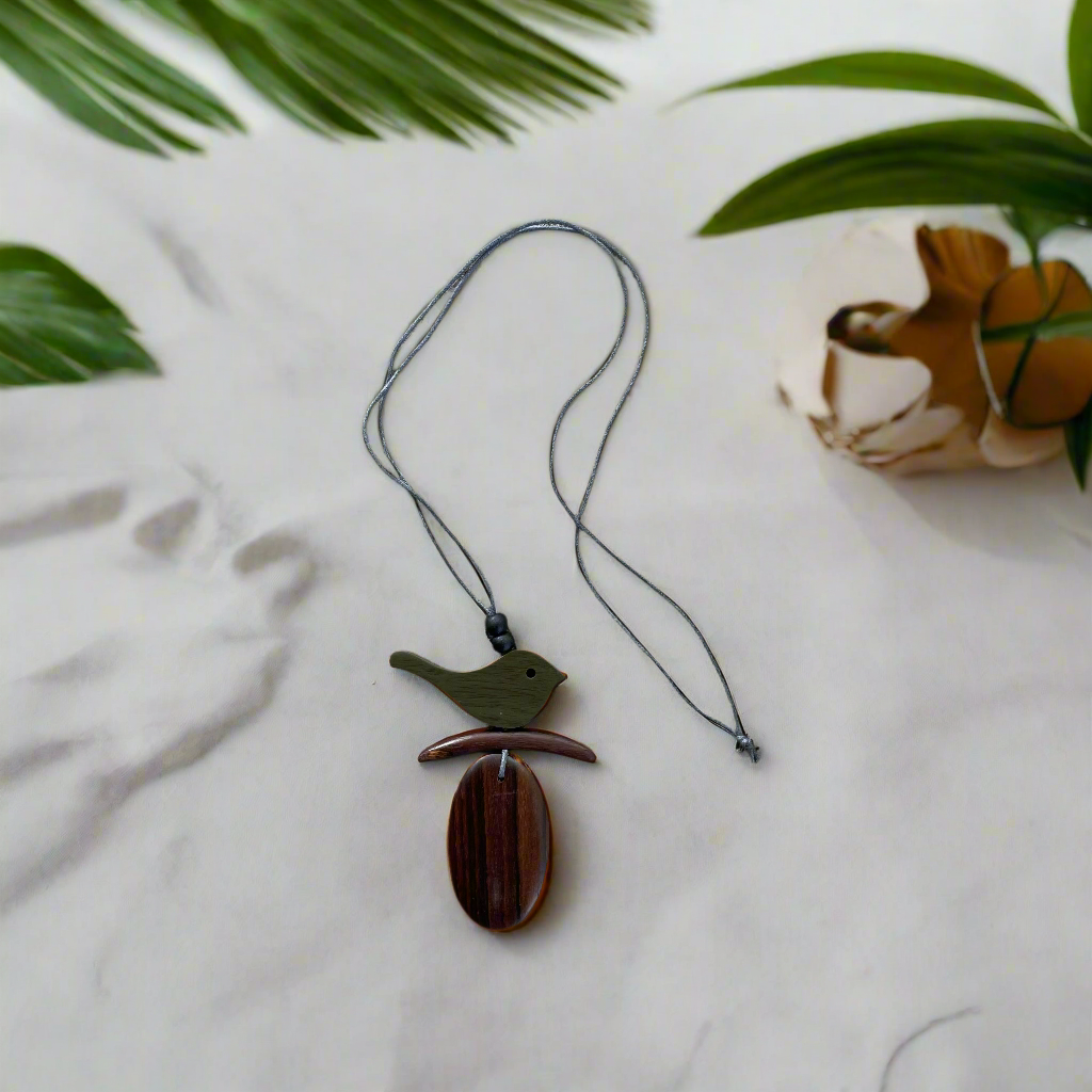 Wooden Bird Necklace on a Branch Pendant - Shopthatapp.ca