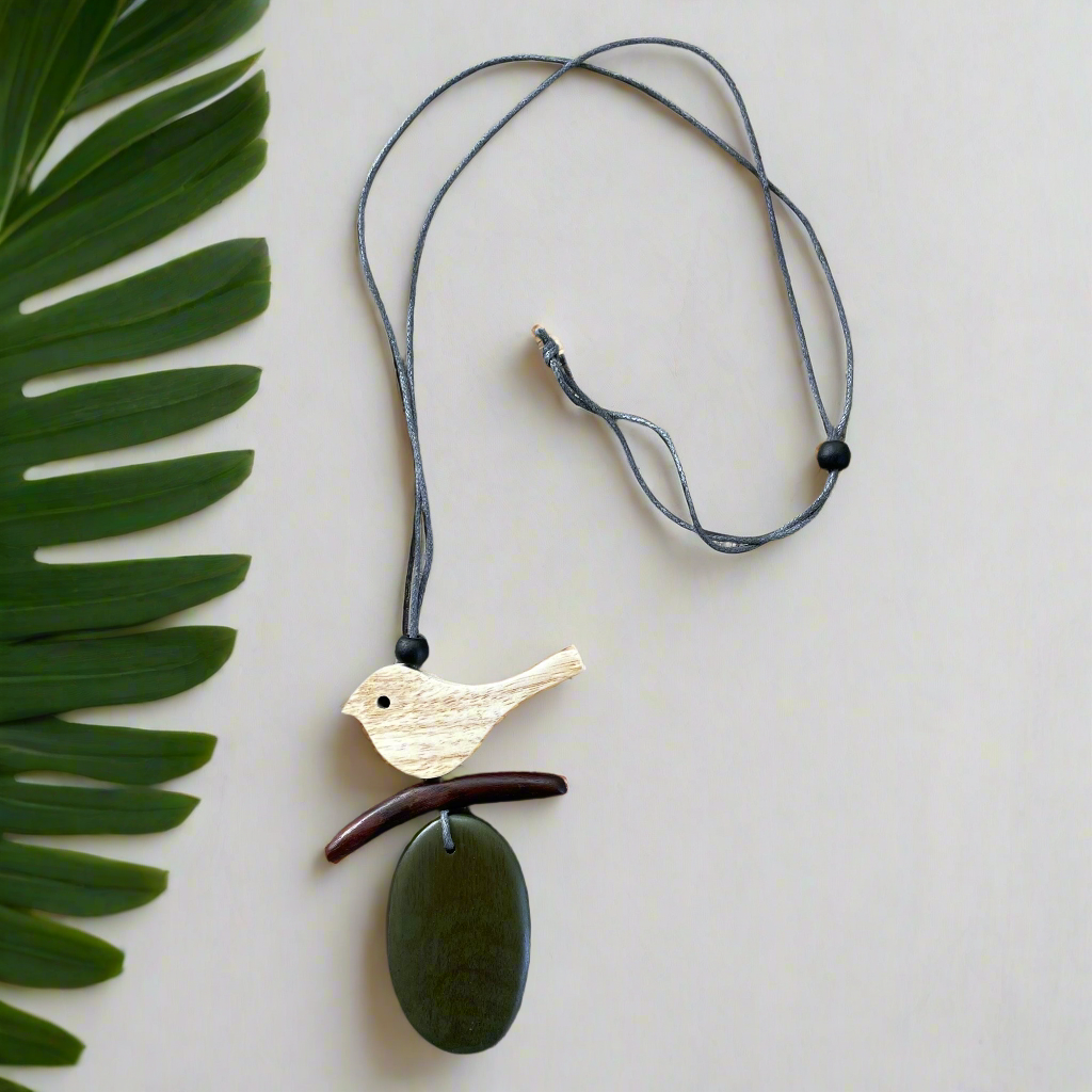 Wooden Bird Necklace on a Branch Pendant - Shopthatapp.ca