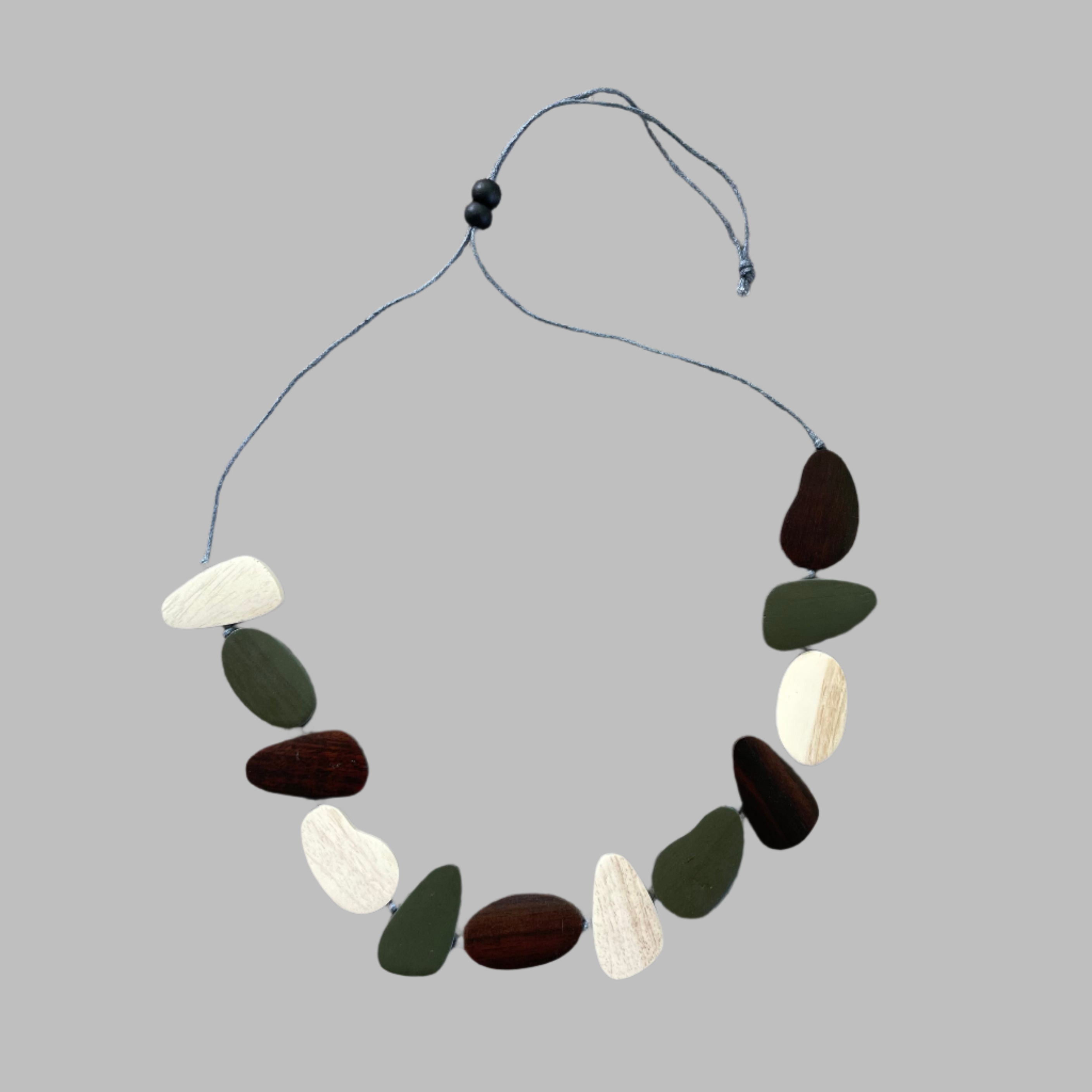 Wooden Pebble Necklace -Green, Brown & Cream - Shopthatapp.ca