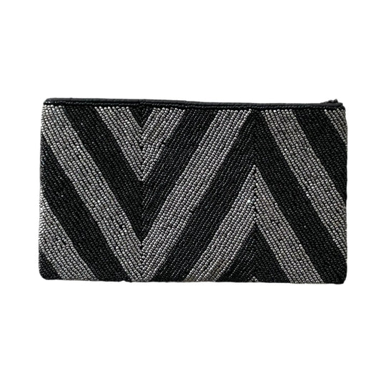 Beaded ZigZag purse in grey and black by Suzie Blue Canada, showcasing intricate beadwork and stylish design.