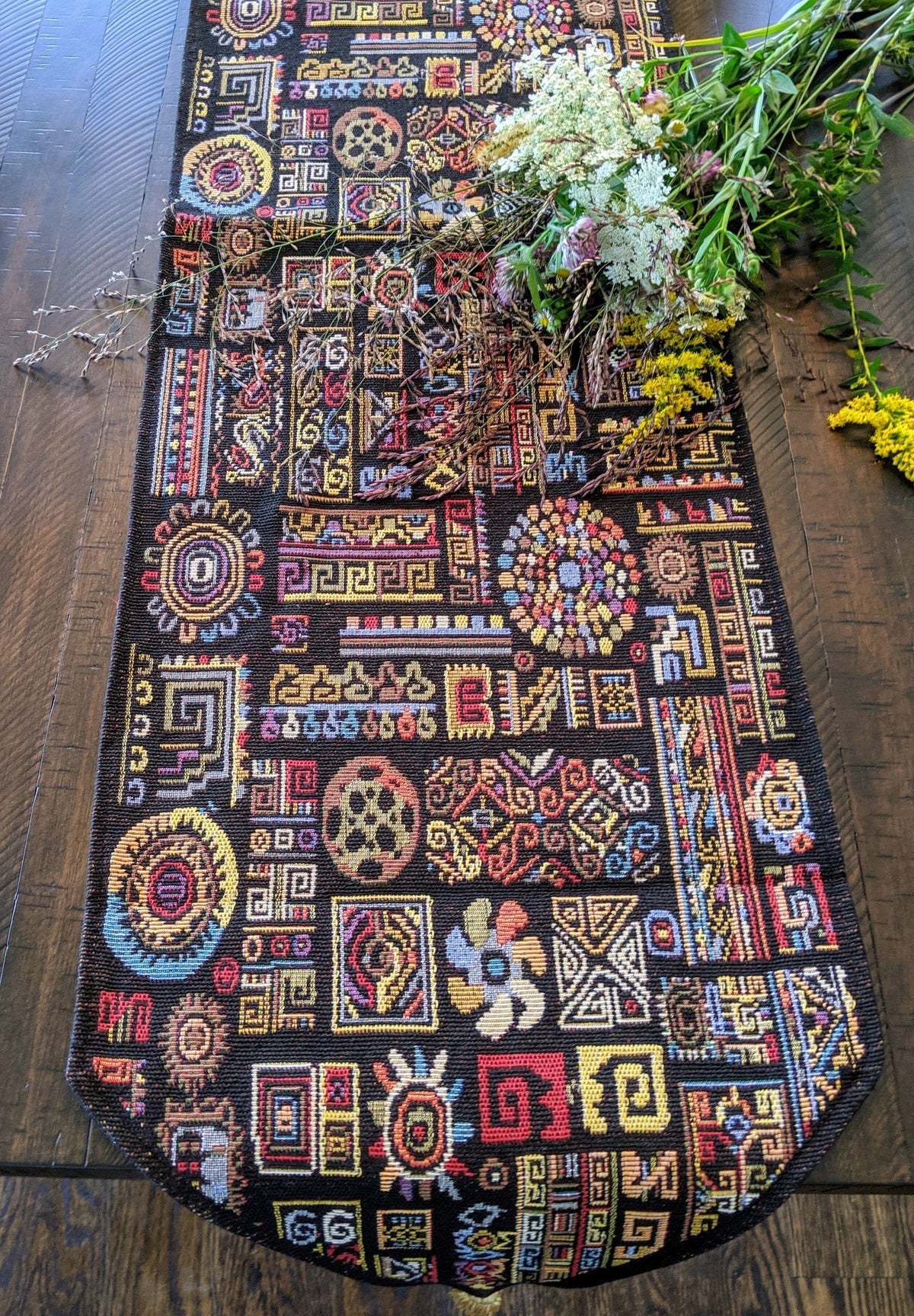 DaDa Bedding Ethnic Ornaments Geometric Black Elegant Woven Tapestry Dining Table Runner (18118)--www.Shopthatapp.ca-DaDalogy Bedding Collection