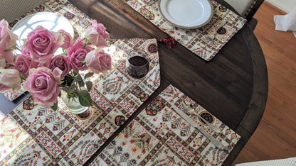 DaDalogy Bedding Cottage Mughal Floral Woven Tapestry Table Runner, Light Fleur White Botanical Vintage (18196)--www.Shopthatapp.ca-DaDalogy Bedding Collection