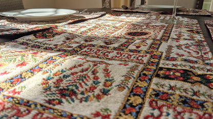 DaDalogy Bedding Cottage Mughal Floral Woven Tapestry Table Runner, Light Fleur White Botanical Vintage (18196)--www.Shopthatapp.ca-DaDalogy Bedding Collection