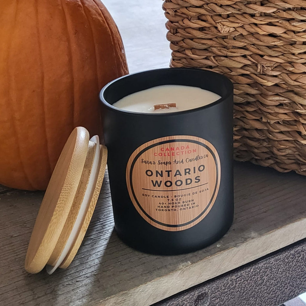 Ontario Woods:  wood wick soy candle 8oz - Shopthatapp.ca