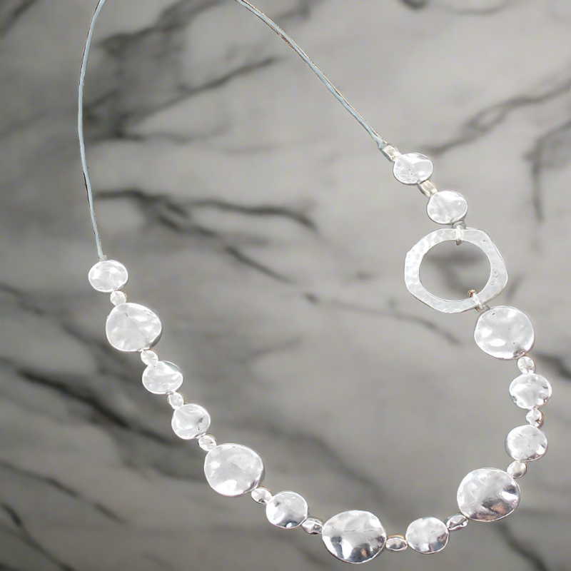 Beaten Disc Necklace Silver Plate - Elegant & Chic Jewelry Piece - Shopthatapp.ca