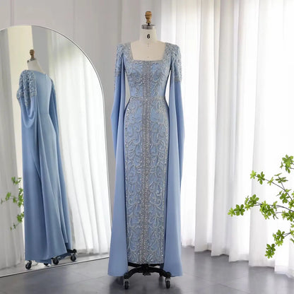 Elegant Threads evening kaftan gown with cape sleeves, perfect for elegant occasions, featuring flowing fabric and stylish design.