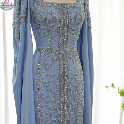 Elegant Threads evening kaftan gown with cape sleeves, perfect for elegant occasions, shown in a stylish design.