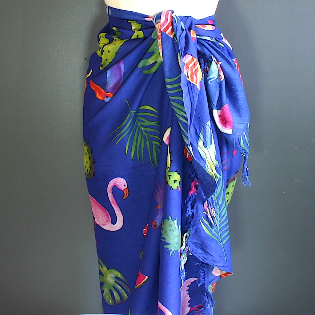 Flamingo Sarong Blue - Stylish Scarf for Beach and Pool Days - Shopthatapp.ca