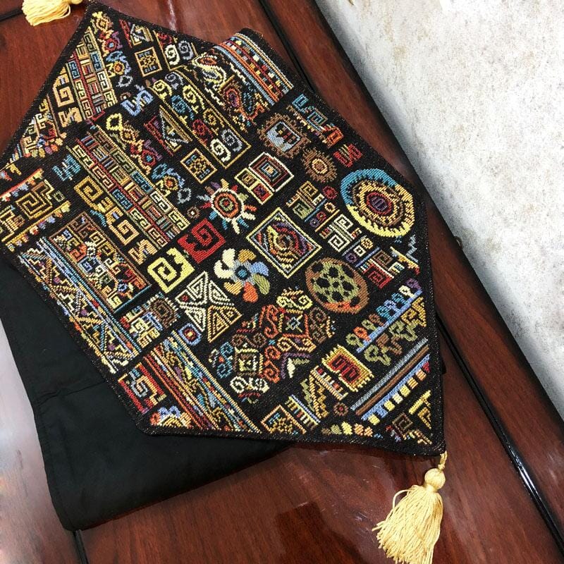 DaDa Bedding Ethnic Ornaments Geometric Black Elegant Woven Tapestry Dining Table Runner (18118)--www.Shopthatapp.ca-DaDalogy Bedding Collection