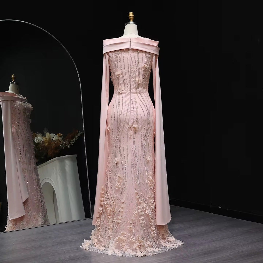 Floral Cape sleeves modest evening gown - Www.Shopthatapp.ca