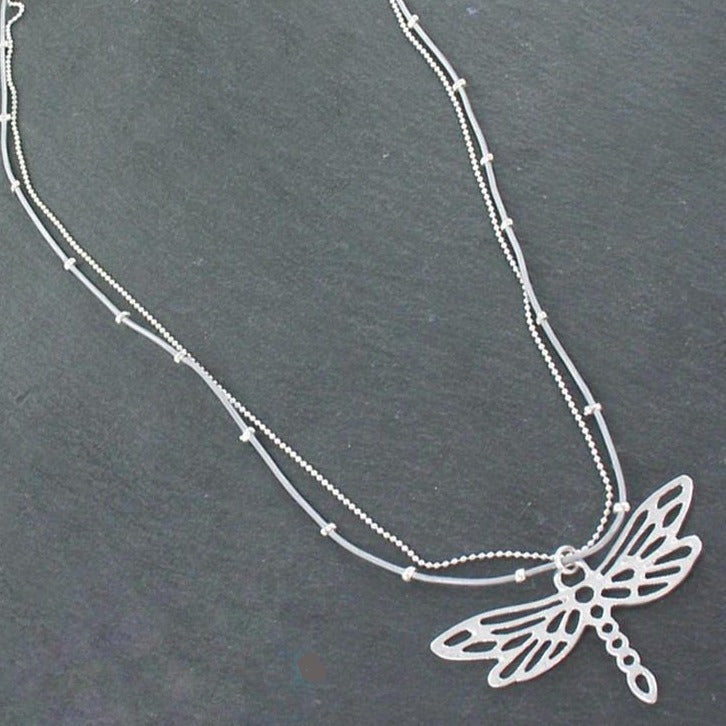 Double Strand Dragonfly Necklace with Silver Plate Pendant - Shopthatapp.ca