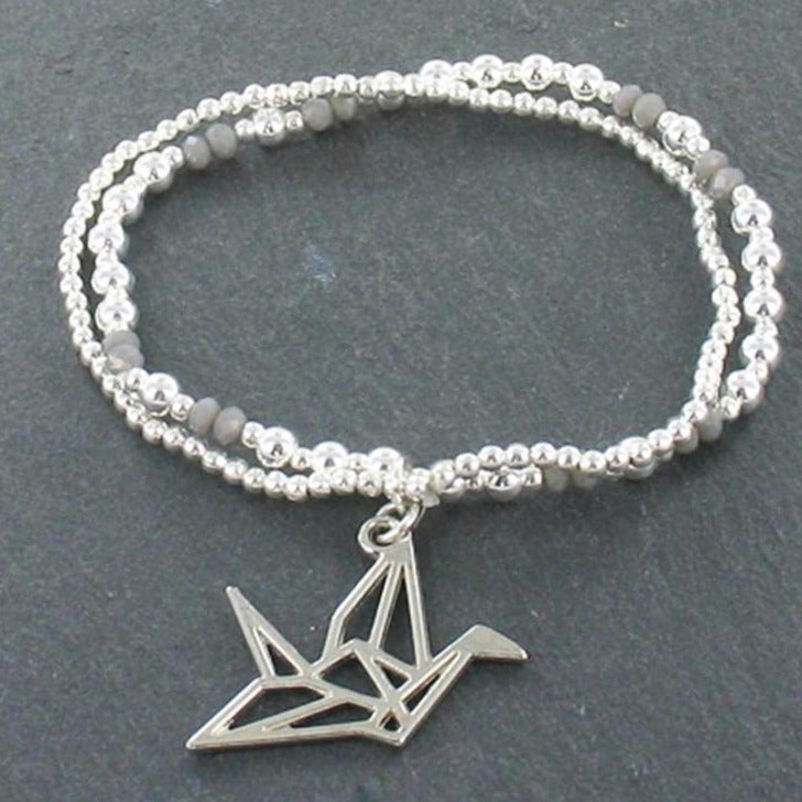 Double Strand Origami Bird Bracelet with Silver Plate Pendant - Elegant Origami Jewelry - Shopthatapp.ca