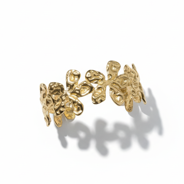 Beaten Flower Cuff Bracelet in Gold Stainless Steel - Shopthatapp.ca